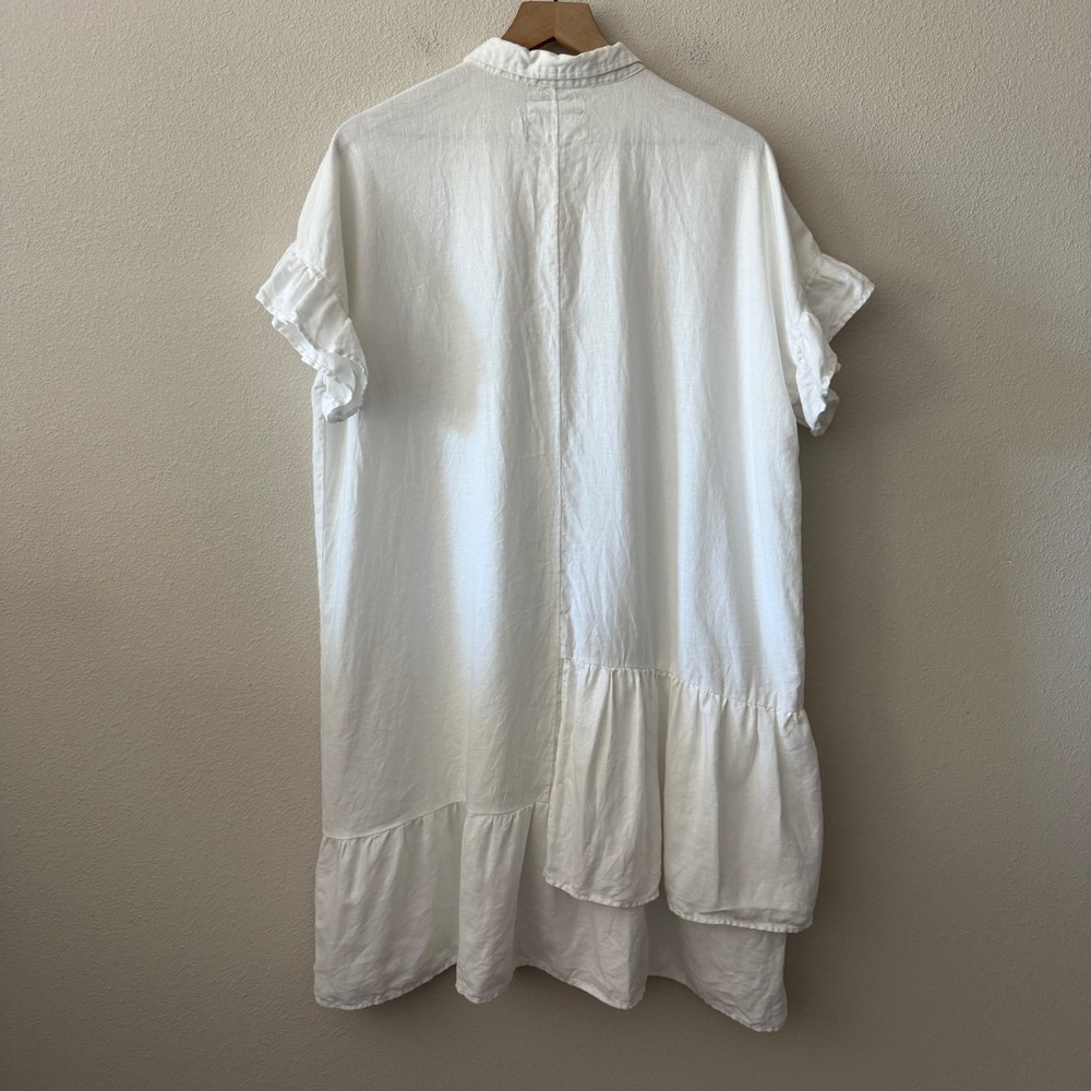 MEDITERRANEA Women Linen Shirt Dress Coastal Lagenlook Boho Ruffle Hem Large - Picture 5 of 8